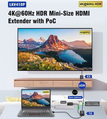 Удлинитель HDMI 4K 60Гц по витой паре до 60 метров Lenkeng LKV410P