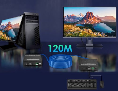 Подовжувач HDMI KVM 4K 60Гц по витій парі поверх IP до 120 м Lenkeng LKV582KVM